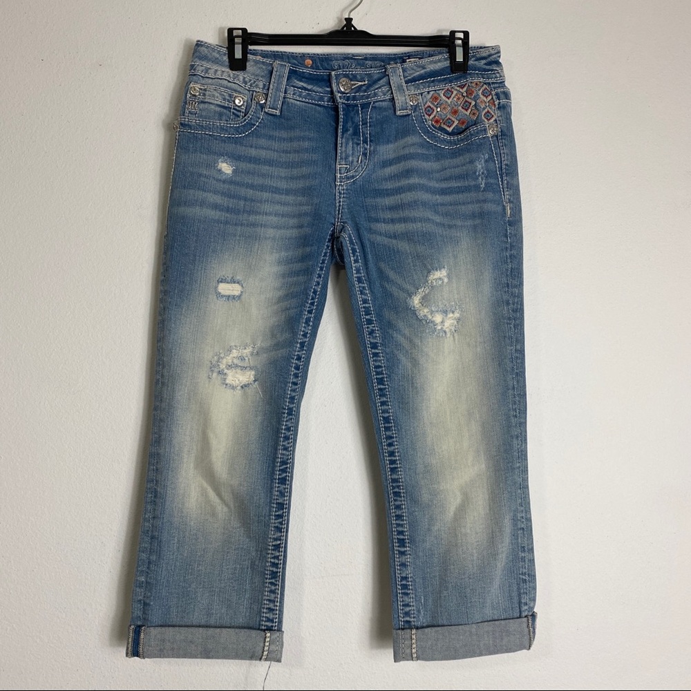 Miss Me Cuffed Capri Embroidered Embellished Jeans 28